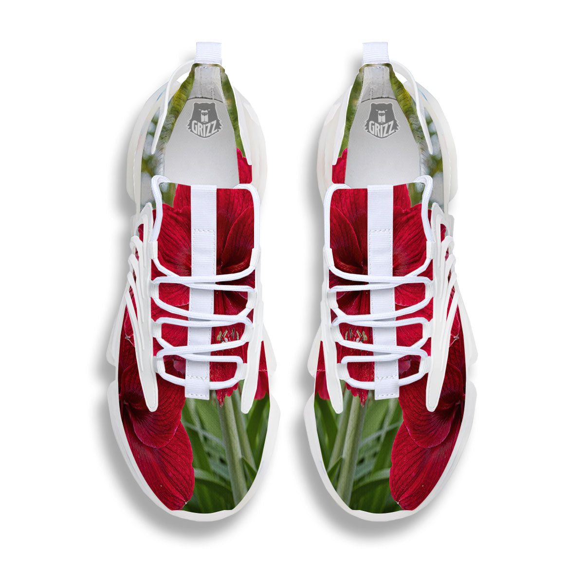 Amaryllis Red Print White Gym Shoes-grizzshop