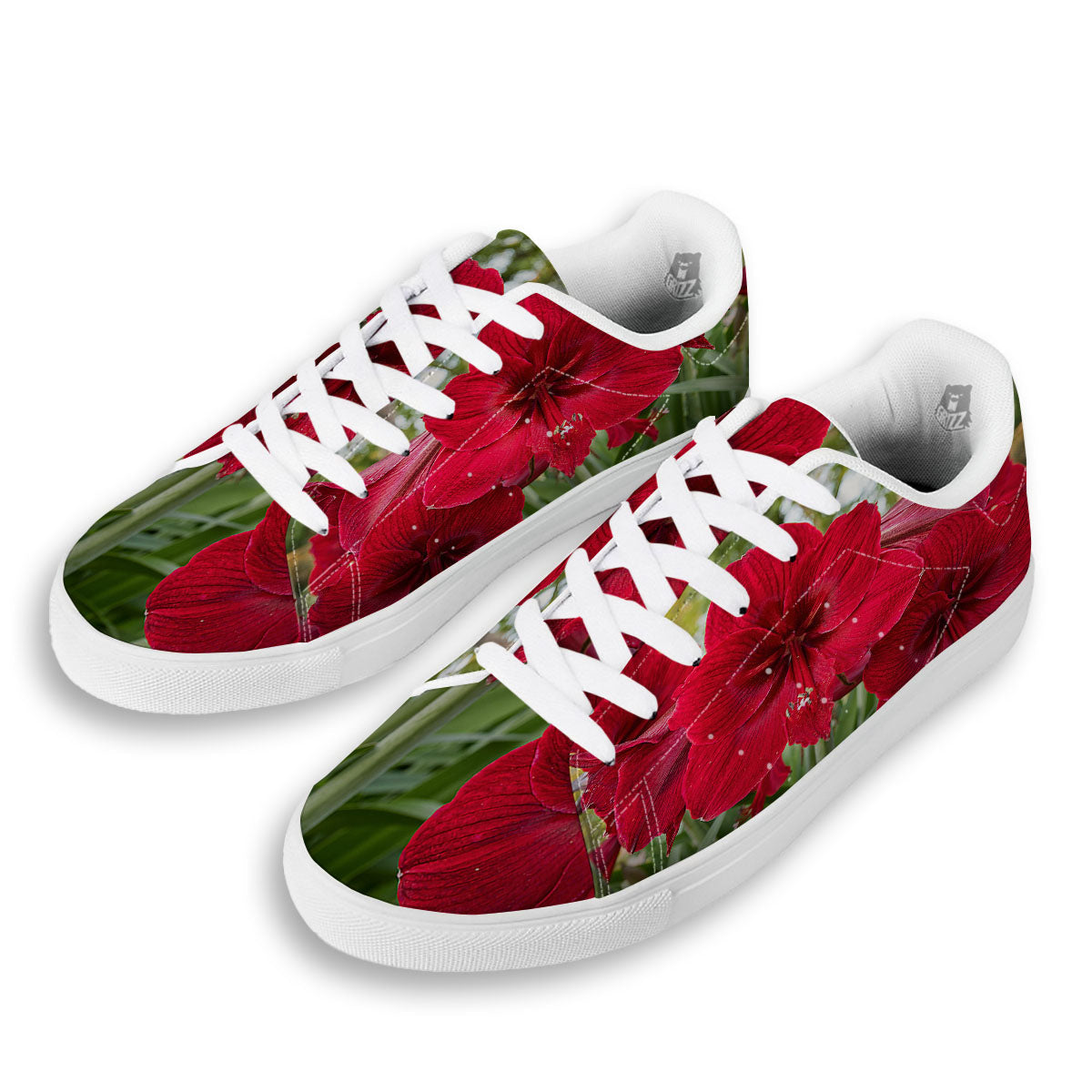 Amaryllis Red Print White Low Top Sneakers-grizzshop