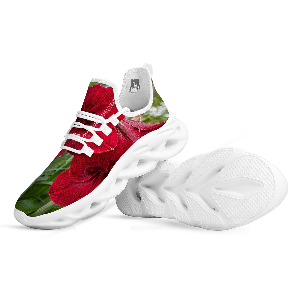 Amaryllis Red Print White Running Shoes-grizzshop