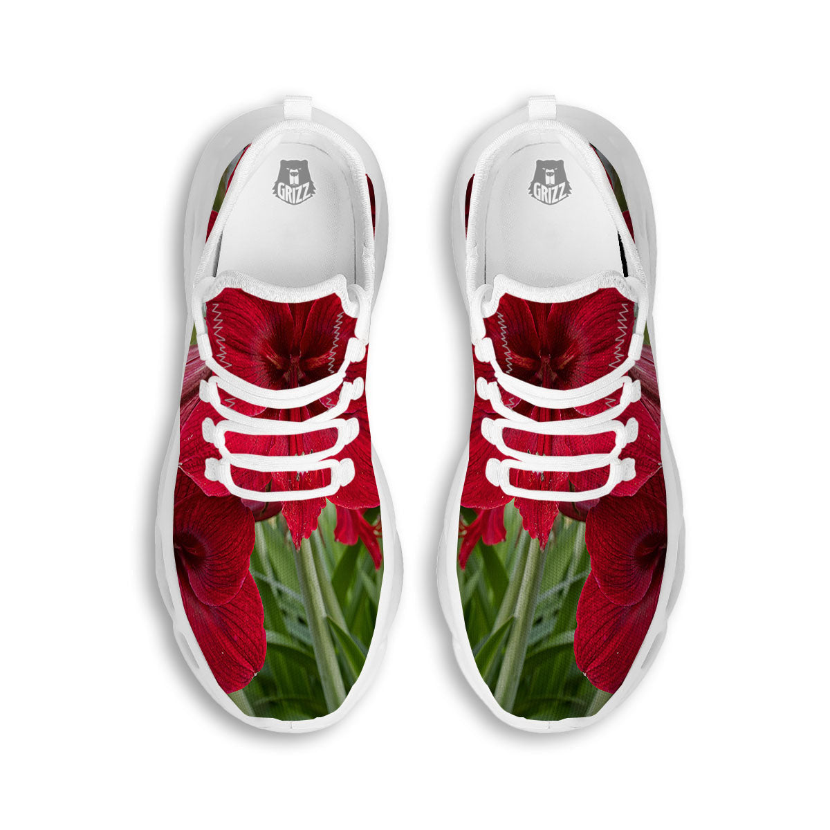 Amaryllis Red Print White Running Shoes-grizzshop