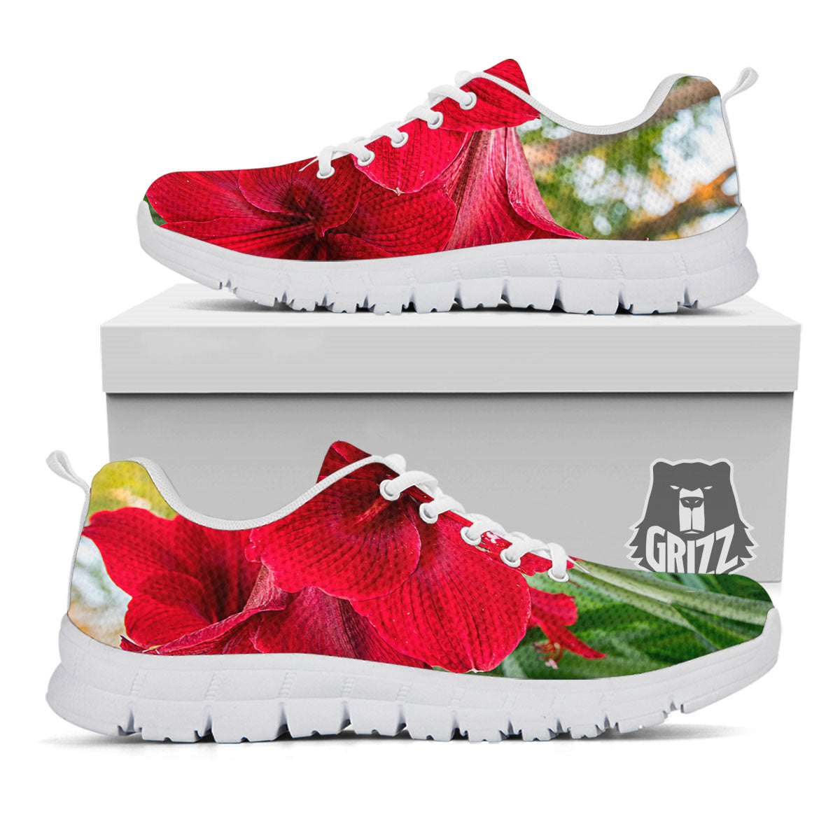 Amaryllis Red Print White Sneaker-grizzshop