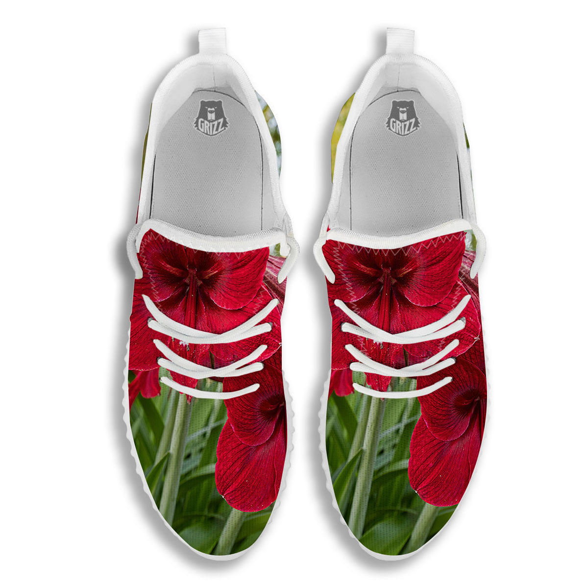 Amaryllis Red Print White Walking Shoes-grizzshop