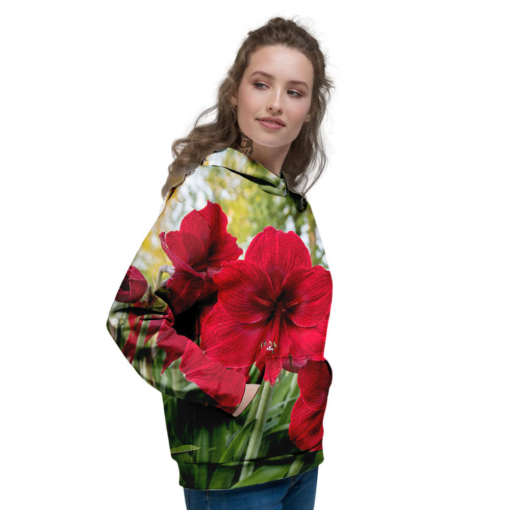 Amaryllis Red Print Women's Hoodie-grizzshop