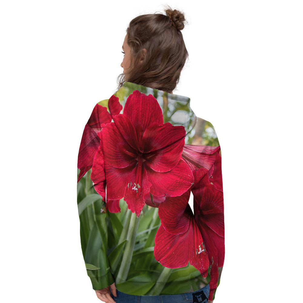 Amaryllis Red Print Women's Hoodie-grizzshop