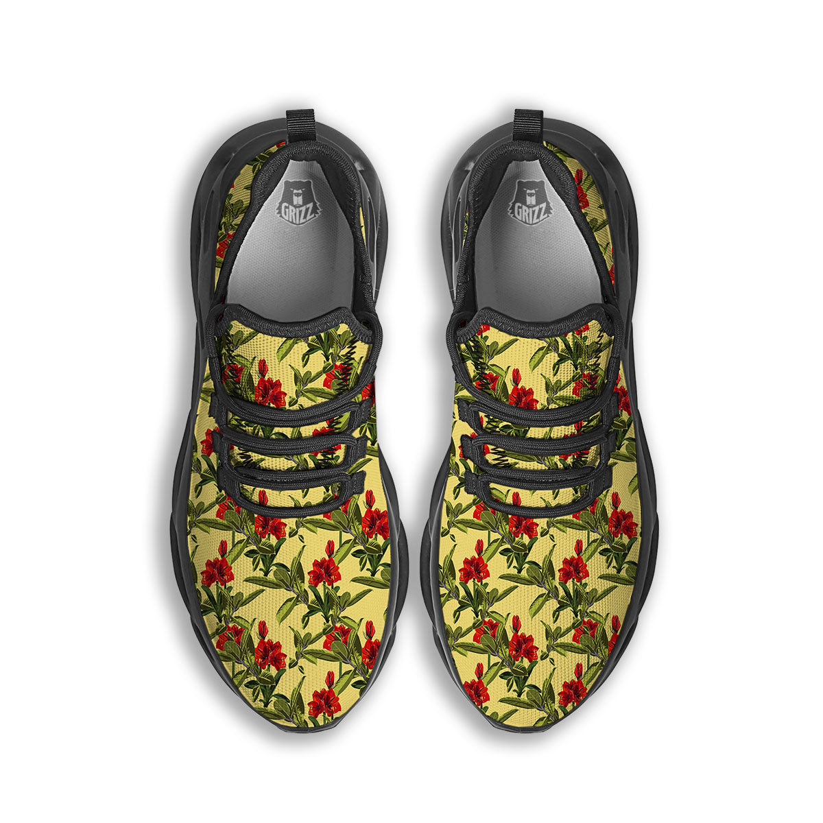 Amaryllis Red Yellow Print Pattern Black Running Shoes-grizzshop