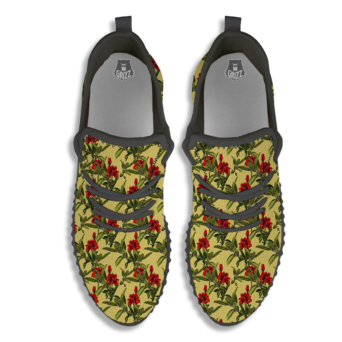 Amaryllis Red Yellow Print Pattern Black Walking Shoes-grizzshop