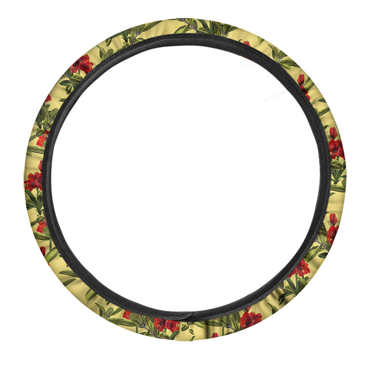 Amaryllis Red Yellow Print Pattern Car Steering Wheel Cover-grizzshop