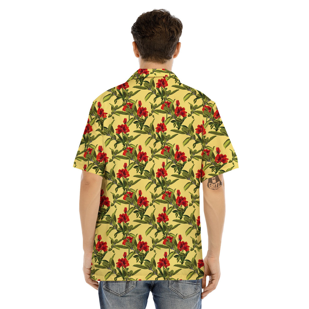 Amaryllis Red Yellow Print Pattern Men's Hawaiian Shirt-grizzshop