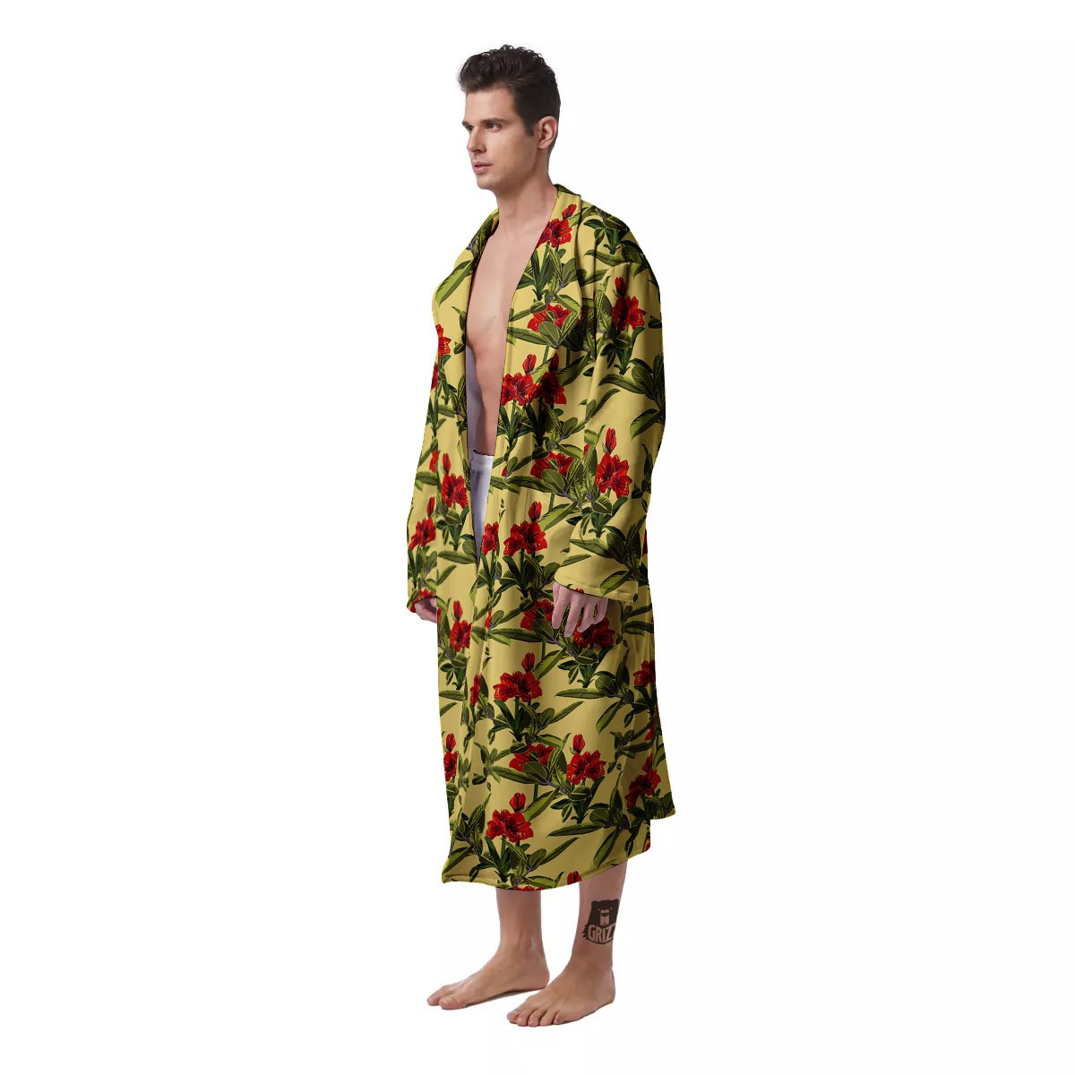 Amaryllis Red Yellow Print Pattern Men's Robe-grizzshop