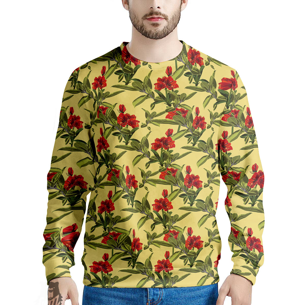 Amaryllis Red Yellow Print Pattern Men's Sweatshirt-grizzshop