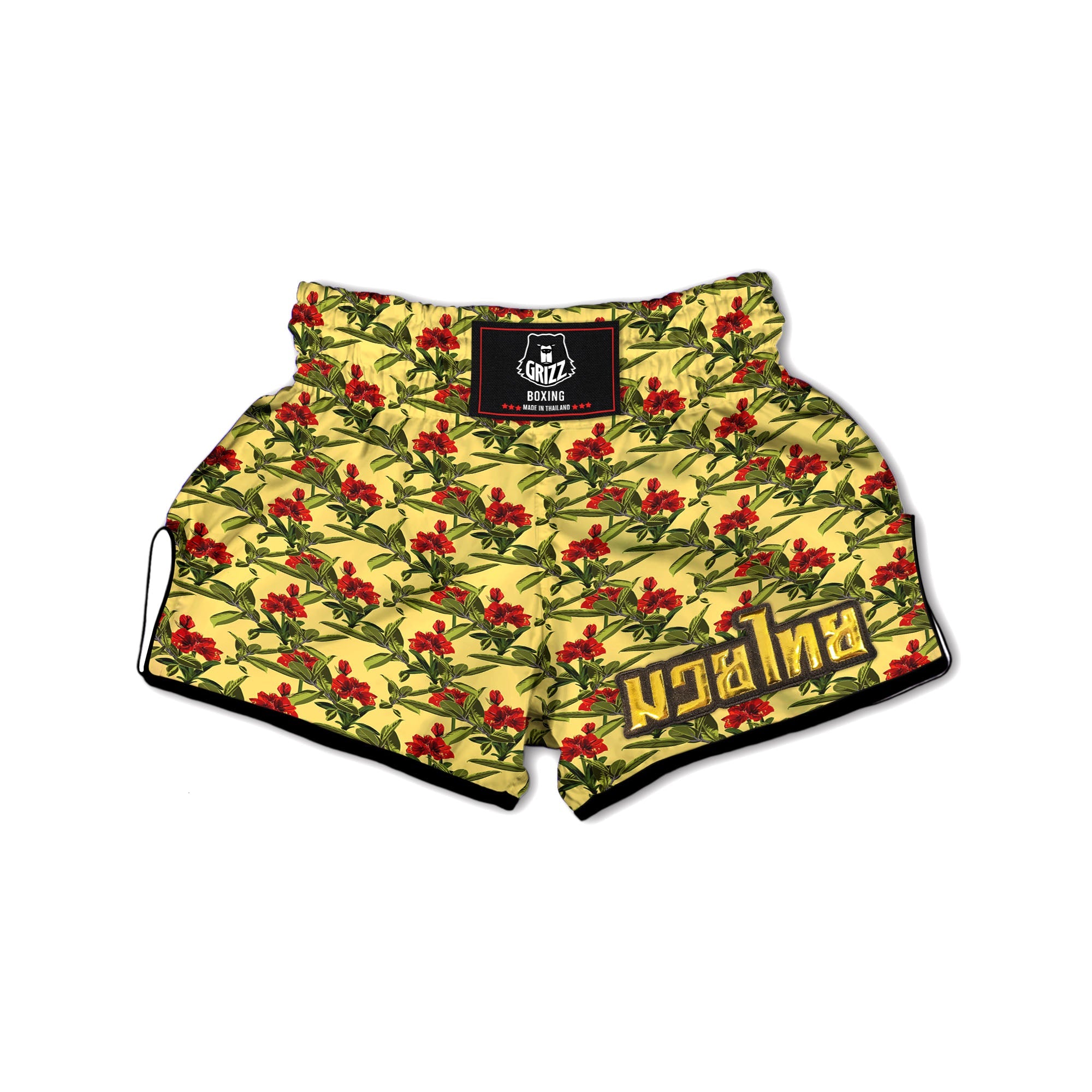 Amaryllis Red Yellow Print Pattern Muay Thai Boxing Shorts-grizzshop