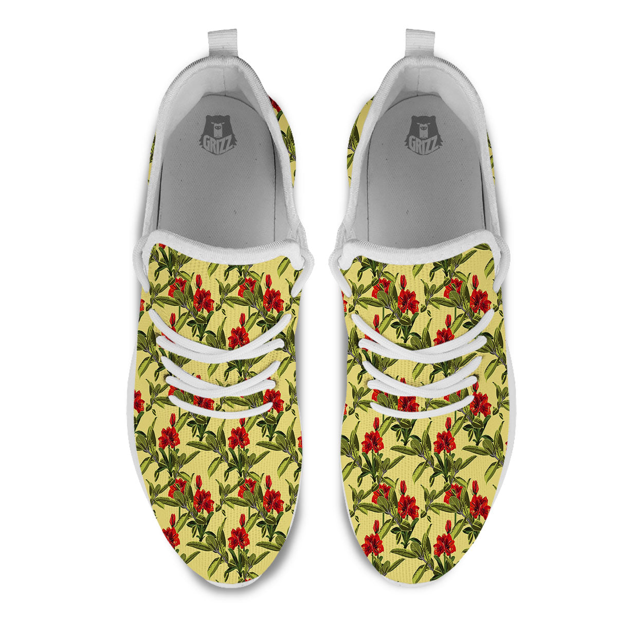 Amaryllis Red Yellow Print Pattern White Athletic Shoes-grizzshop