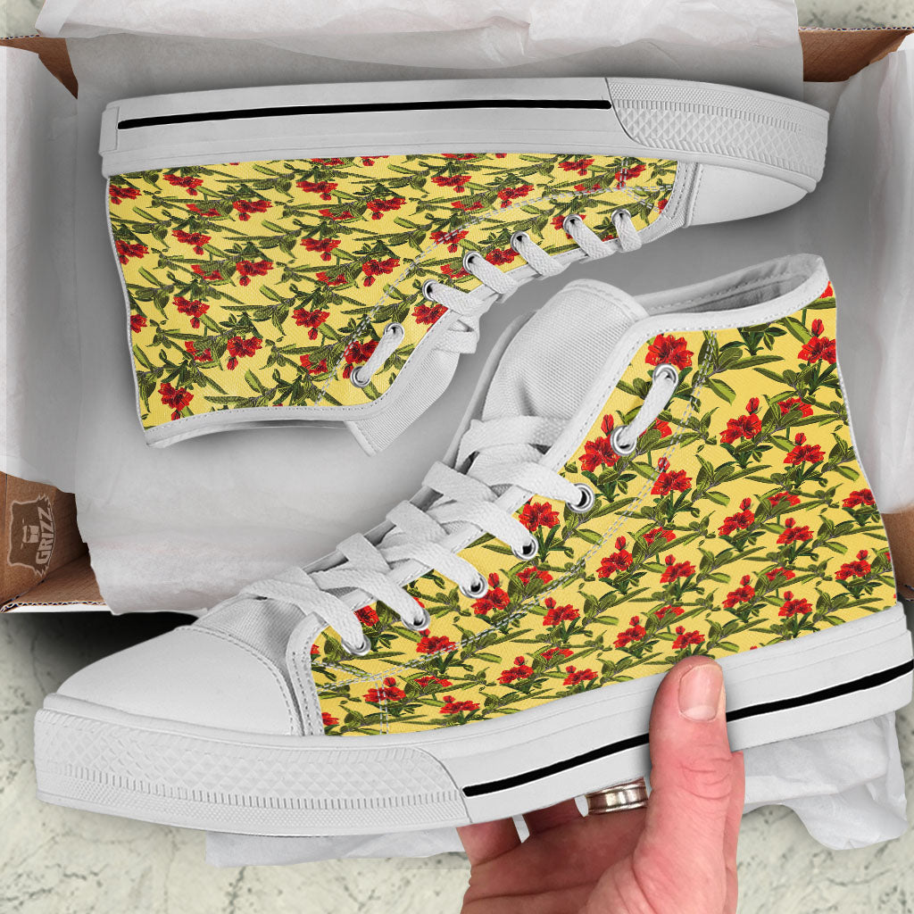 Amaryllis Red Yellow Print Pattern White High Top Shoes-grizzshop