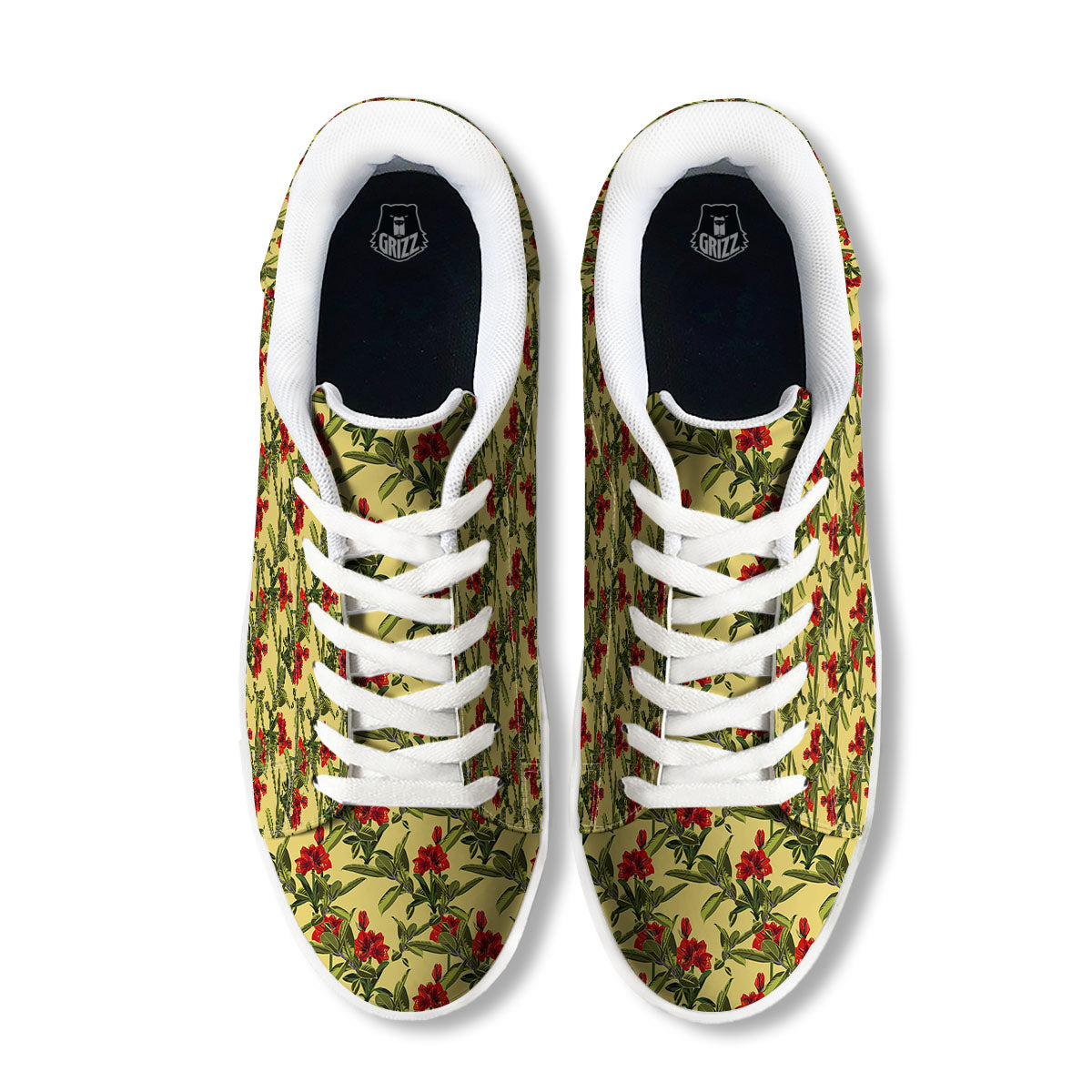 Amaryllis Red Yellow Print Pattern White Low Top Sneakers-grizzshop