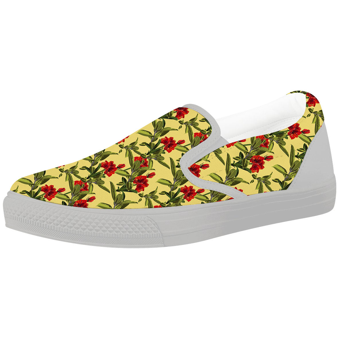 Amaryllis Red Yellow Print Pattern White Slip On Shoes-grizzshop
