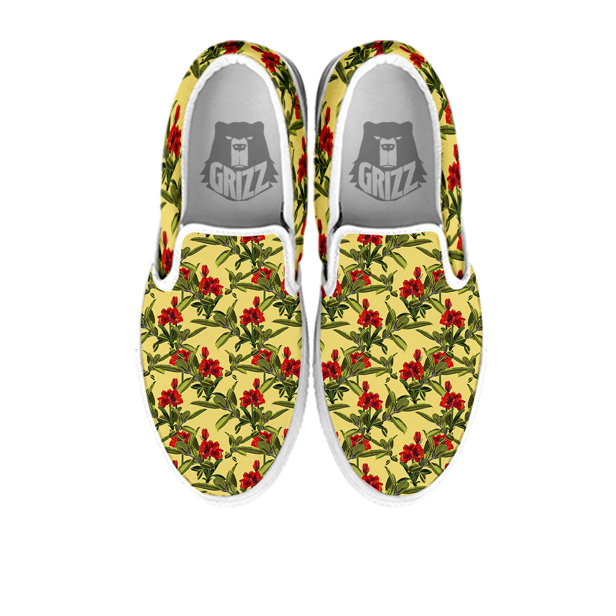 Amaryllis Red Yellow Print Pattern White Slip On Shoes-grizzshop