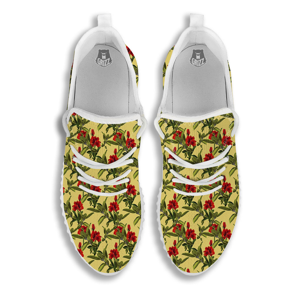 Amaryllis Red Yellow Print Pattern White Walking Shoes-grizzshop