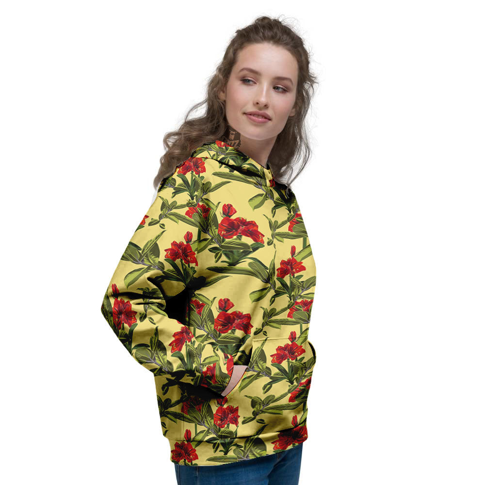 Amaryllis Red Yellow Print Pattern Women's Hoodie-grizzshop
