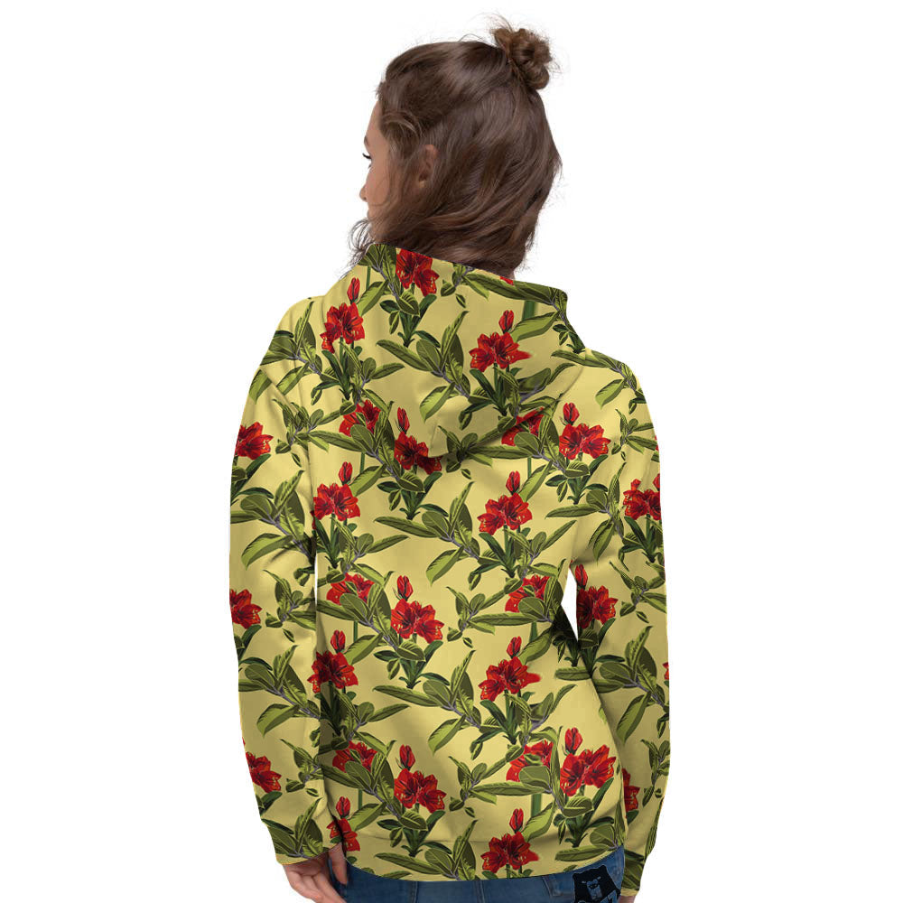 Amaryllis Red Yellow Print Pattern Women's Hoodie-grizzshop