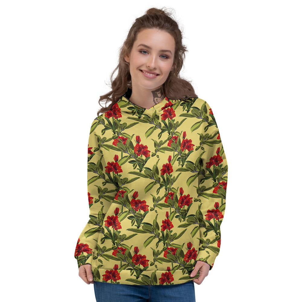 Amaryllis Red Yellow Print Pattern Women's Hoodie-grizzshop