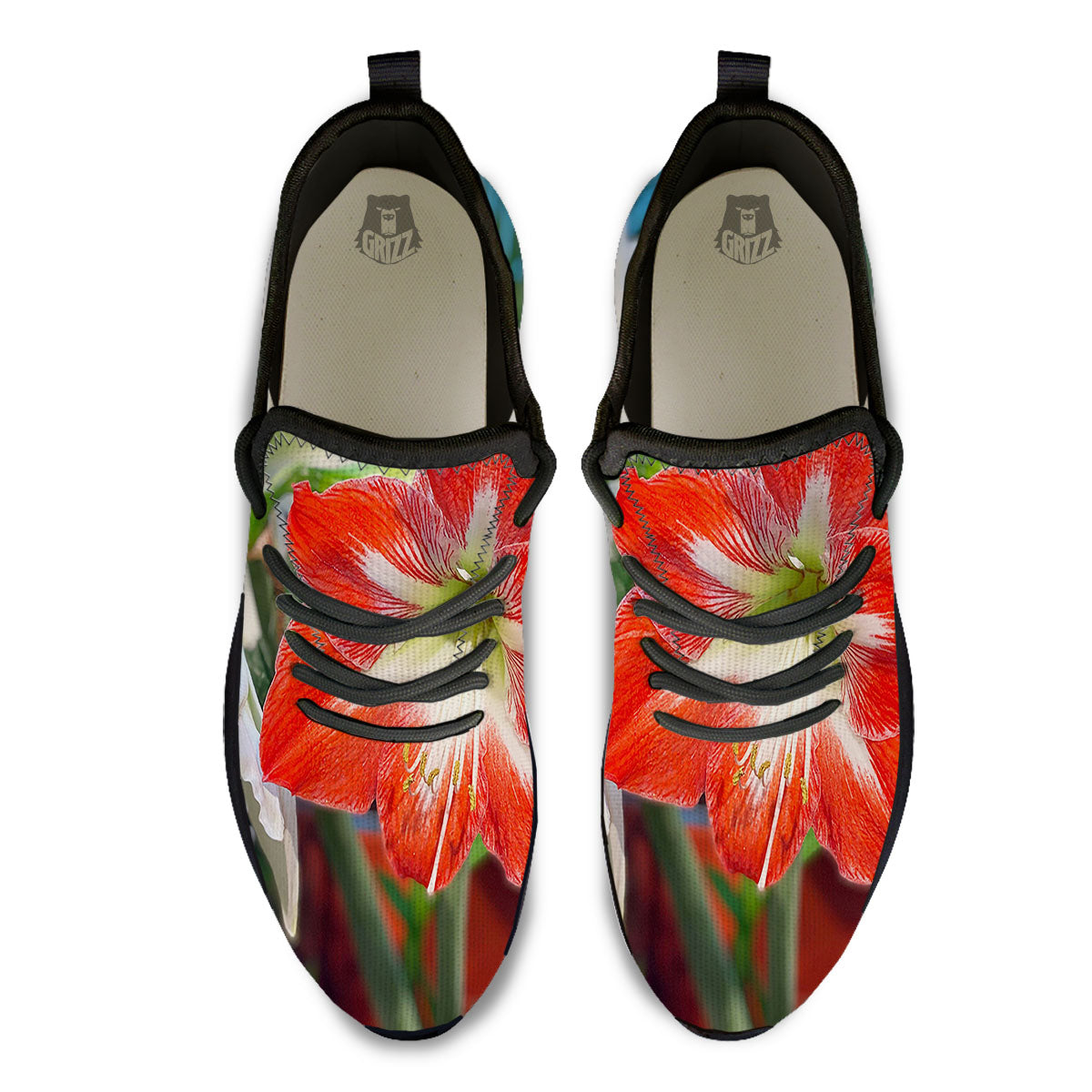 Amaryllis White And Red Print Black Athletic Shoes-grizzshop