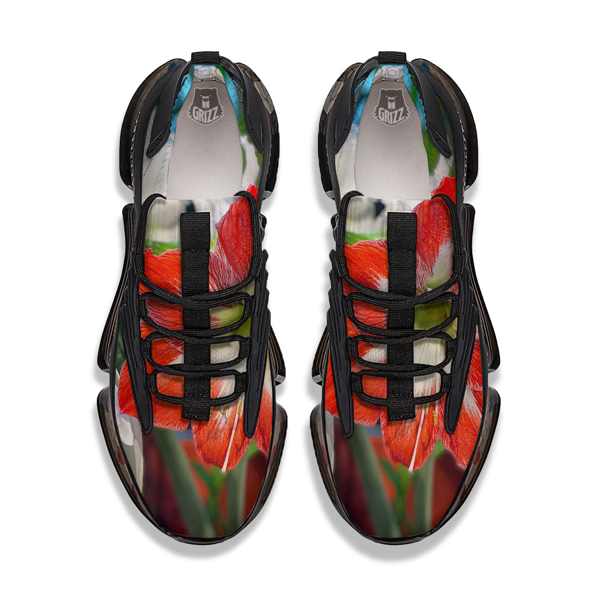 Amaryllis White And Red Print Black Gym Shoes-grizzshop