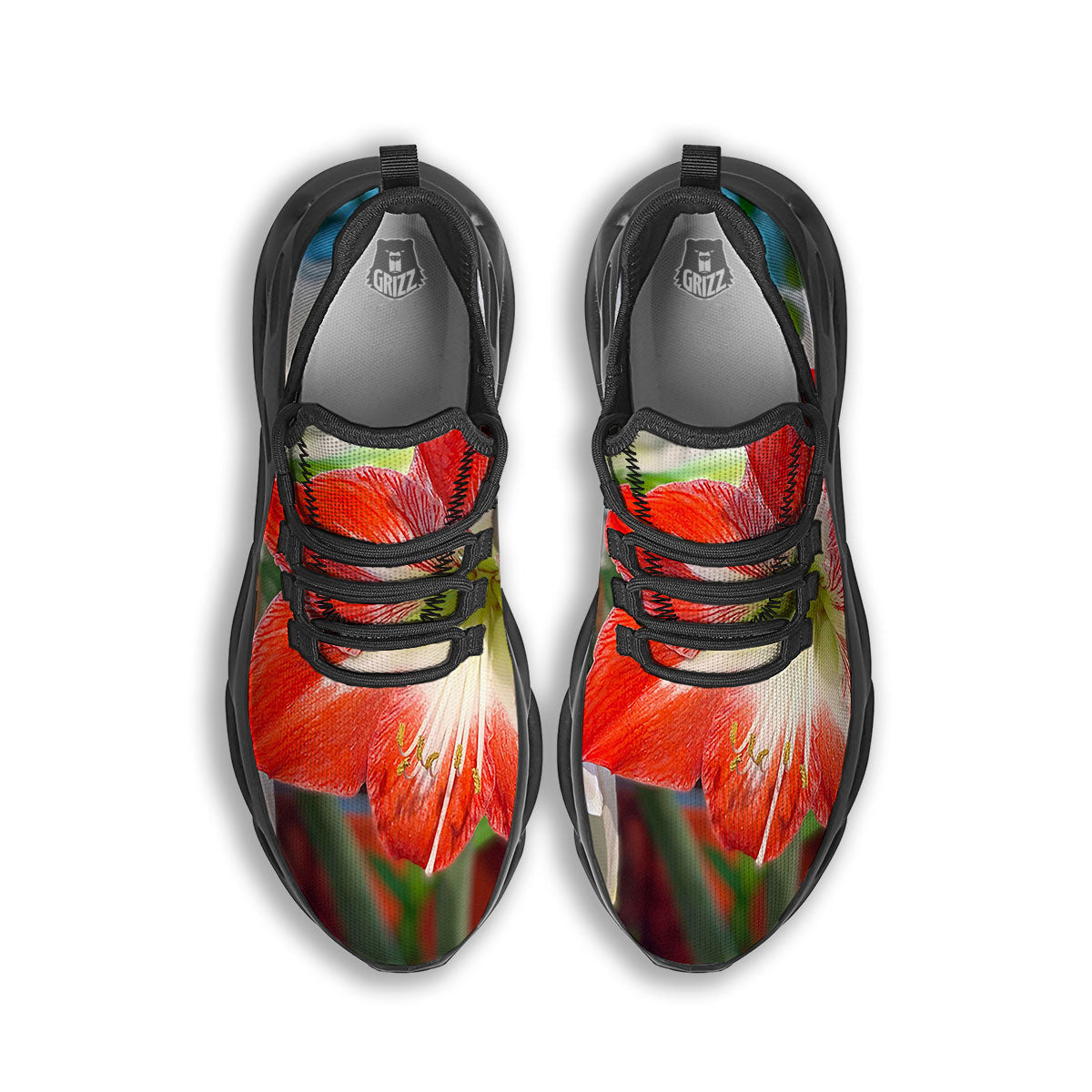 Amaryllis White And Red Print Black Running Shoes-grizzshop