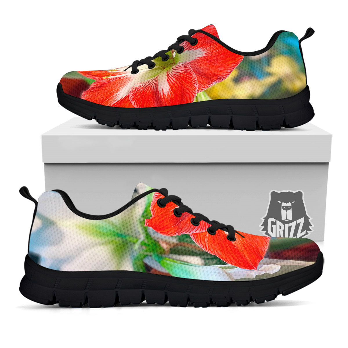 Amaryllis White And Red Print Black Sneaker-grizzshop