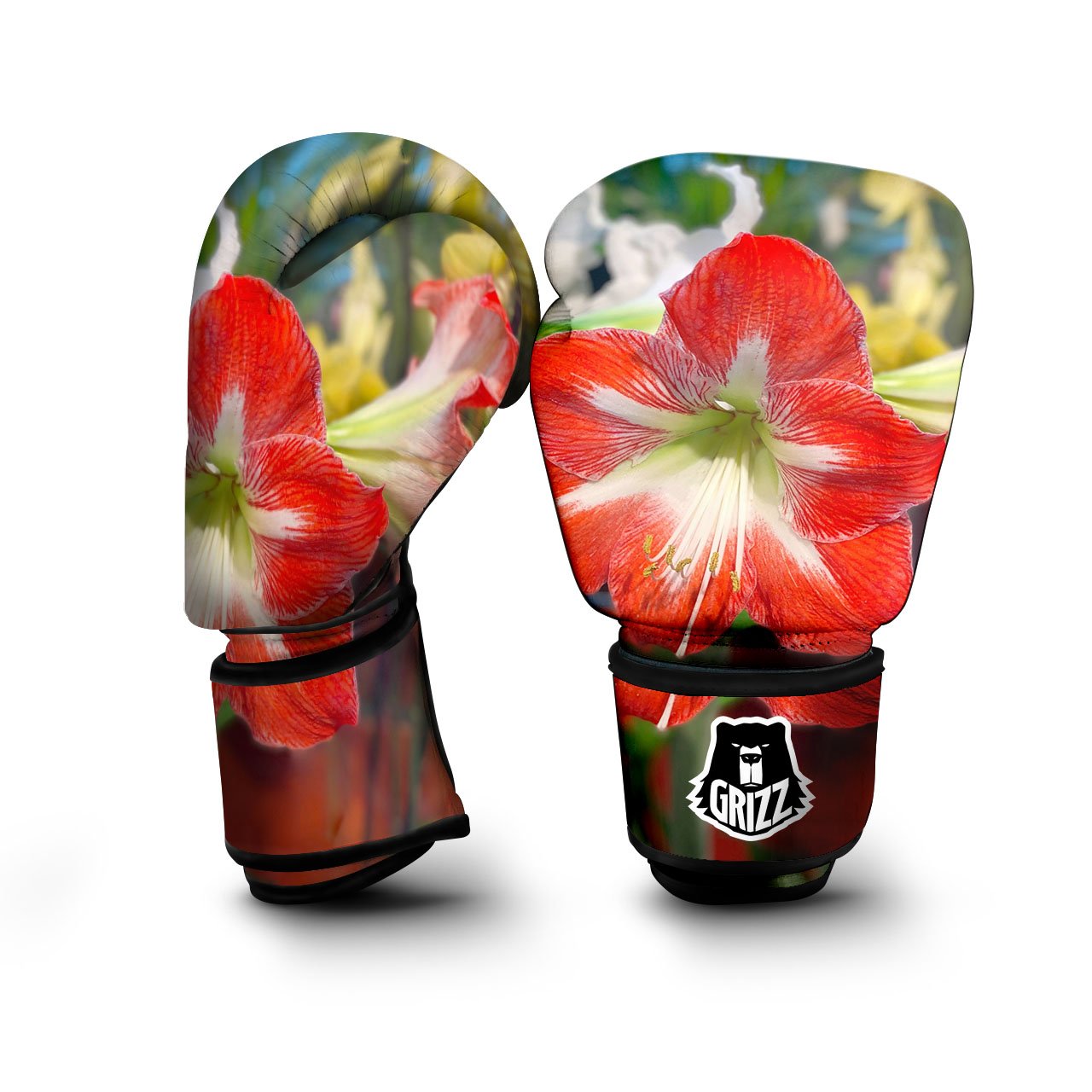 Amaryllis White And Red Print Boxing Gloves-grizzshop