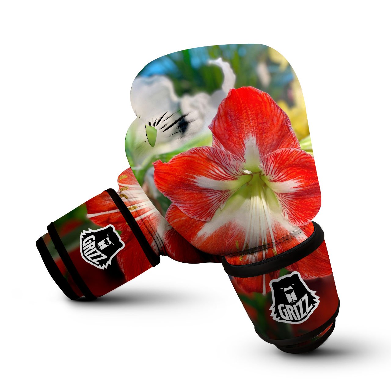 Amaryllis White And Red Print Boxing Gloves-grizzshop