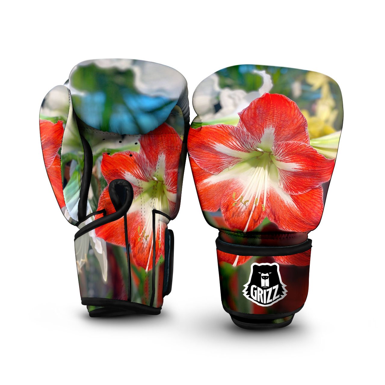 Amaryllis White And Red Print Boxing Gloves-grizzshop