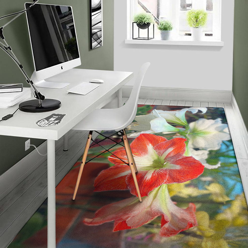 Amaryllis White And Red Print Floor Mat-grizzshop