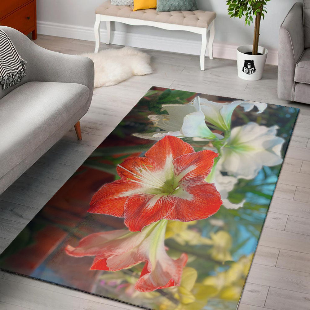 Amaryllis White And Red Print Floor Mat-grizzshop