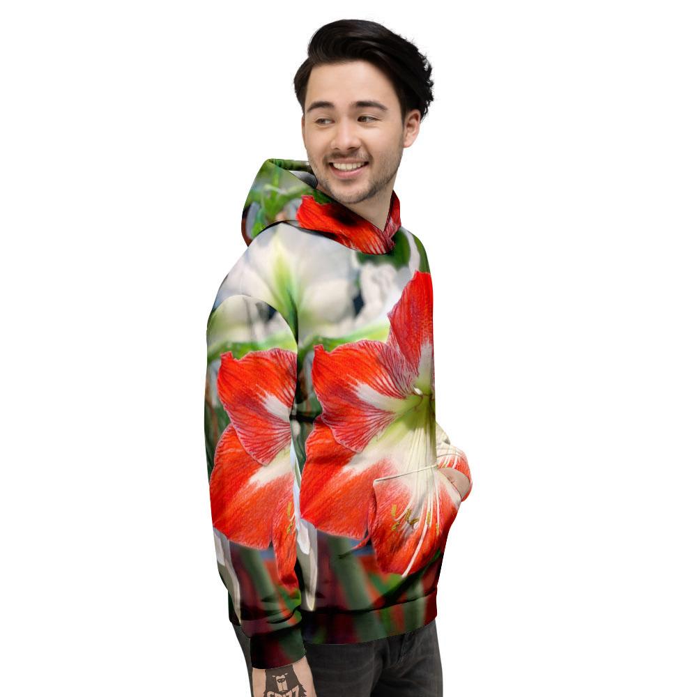 Amaryllis White And Red Print Men's Hoodie-grizzshop