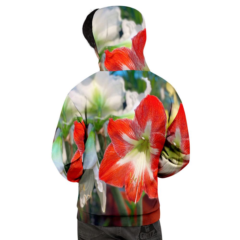 Amaryllis White And Red Print Men's Hoodie-grizzshop