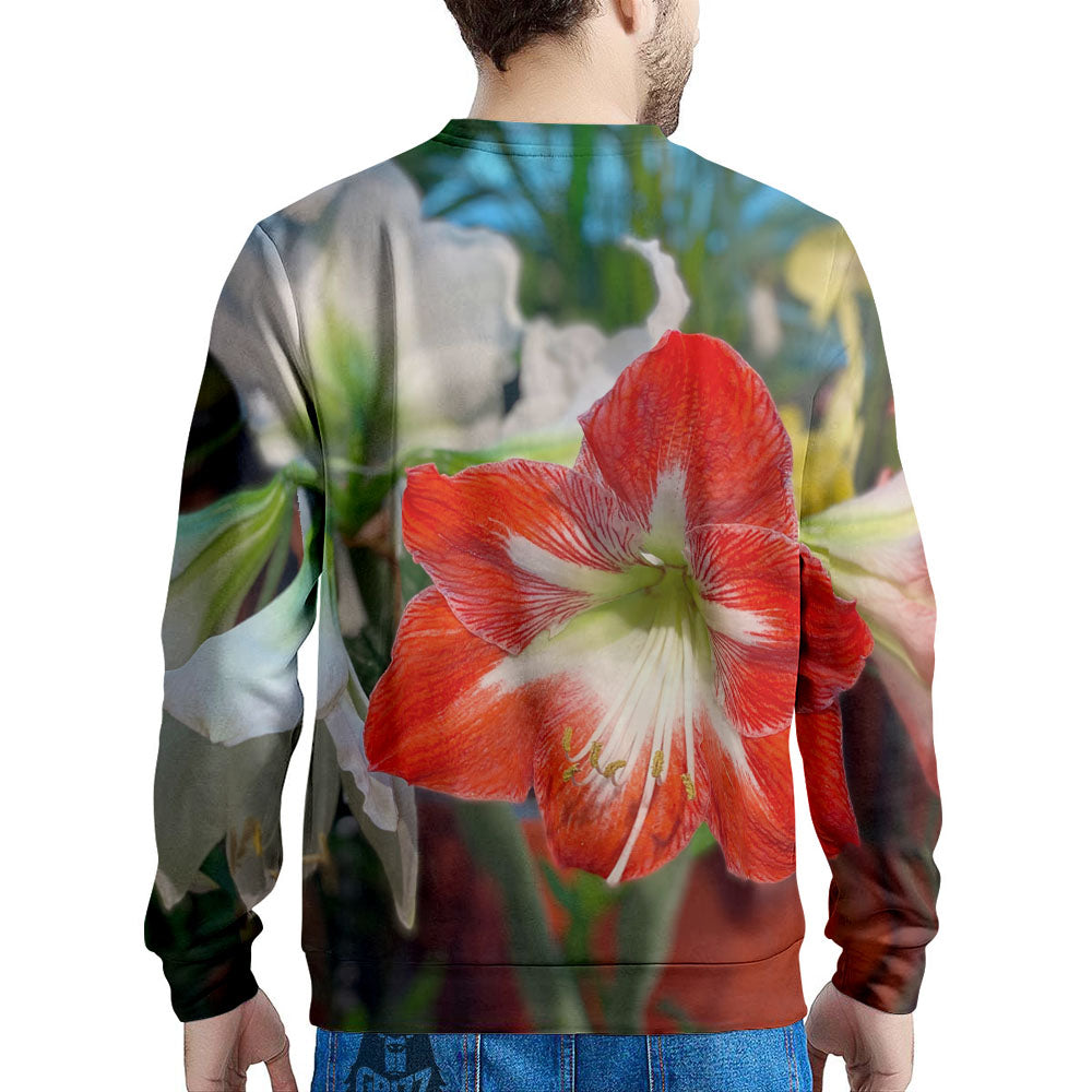 Amaryllis White And Red Print Men's Sweatshirt-grizzshop