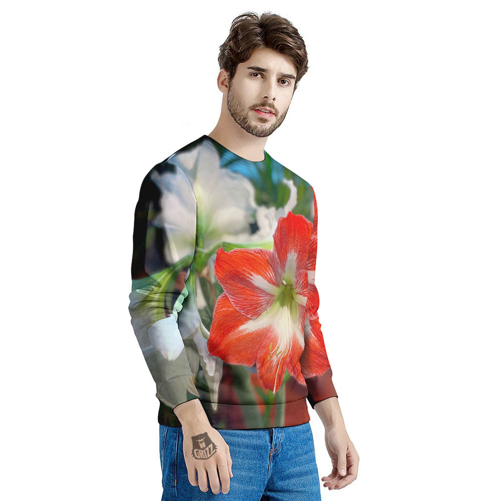 Amaryllis White And Red Print Men's Sweatshirt-grizzshop