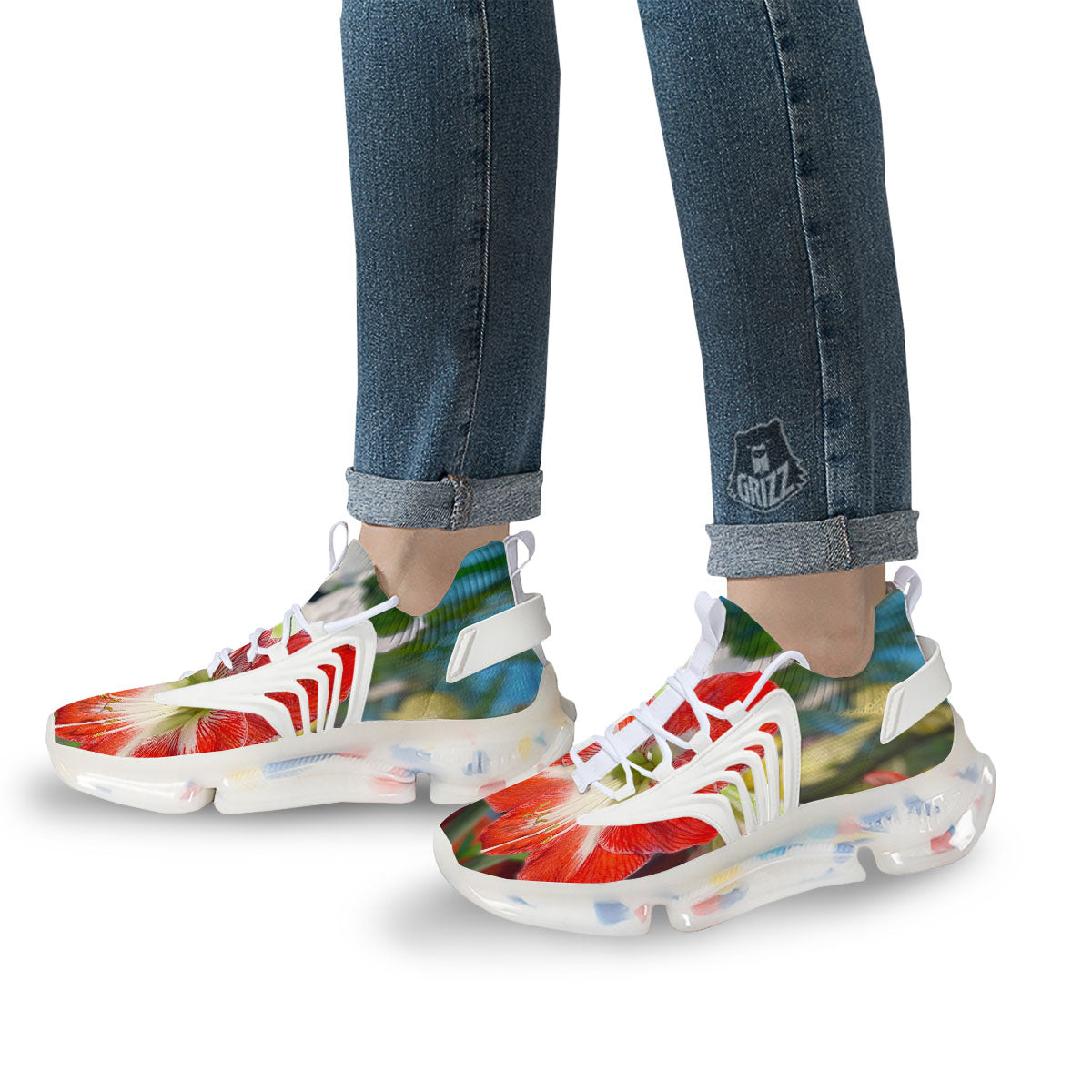 Amaryllis White And Red Print White Gym Shoes-grizzshop