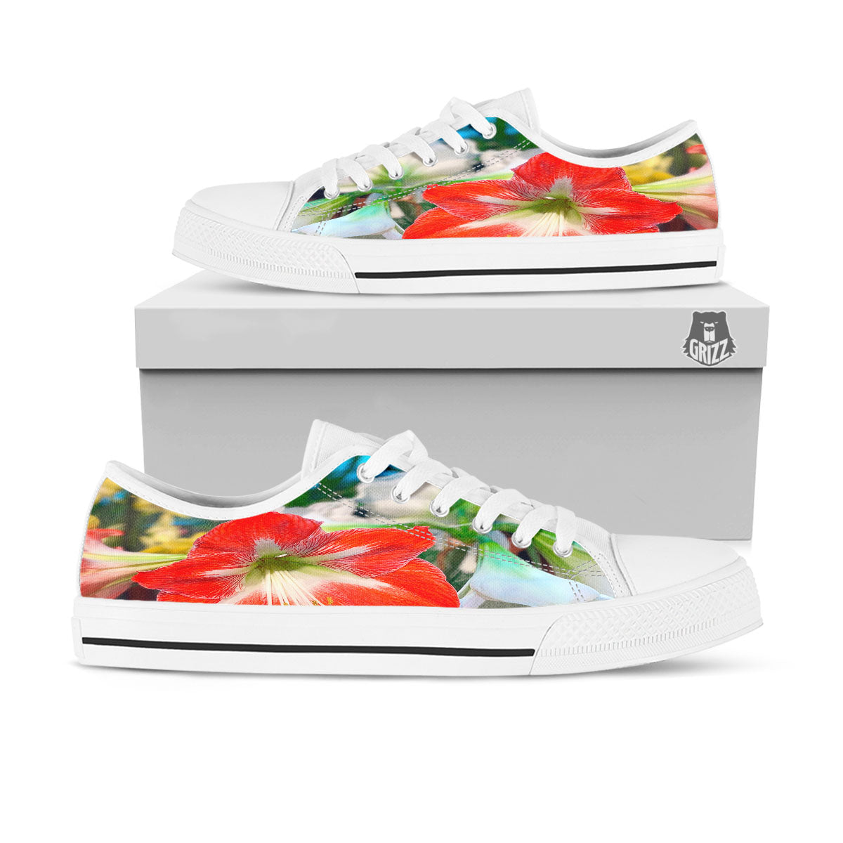 Amaryllis White And Red Print White Low Top Shoes-grizzshop