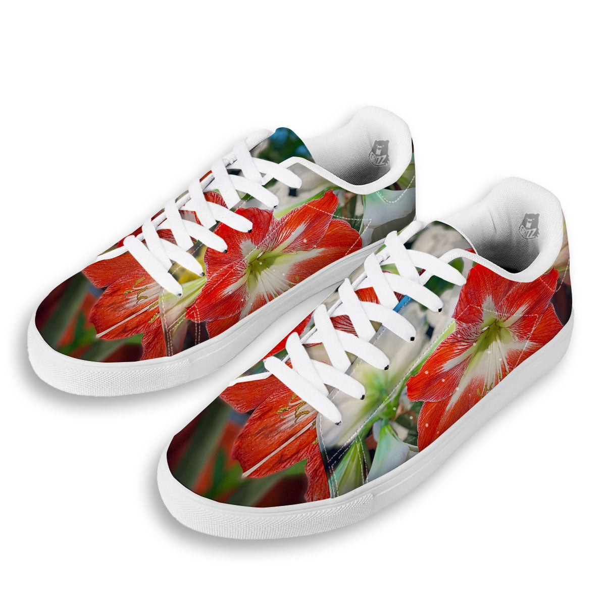 Amaryllis White And Red Print White Low Top Sneakers-grizzshop