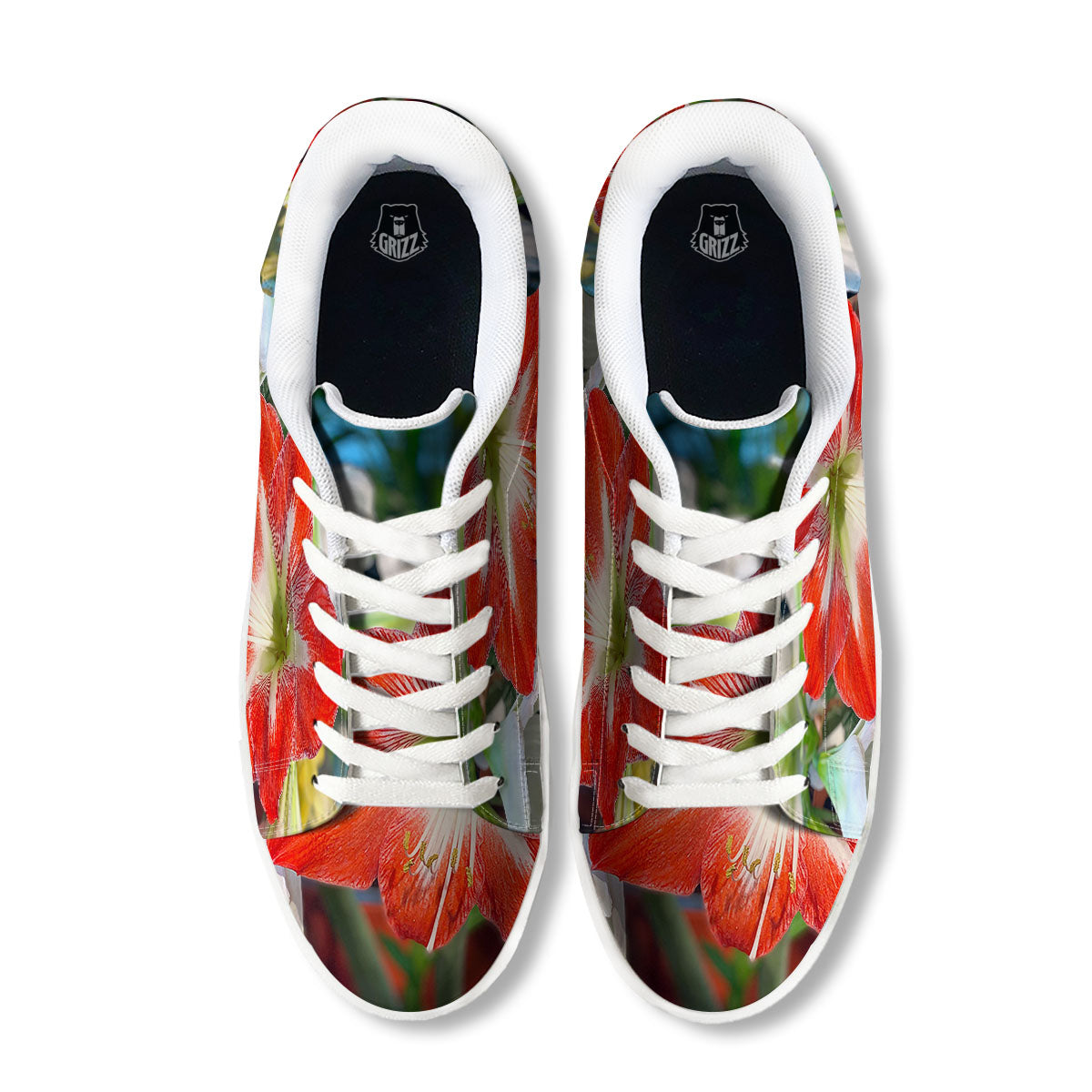 Amaryllis White And Red Print White Low Top Sneakers-grizzshop