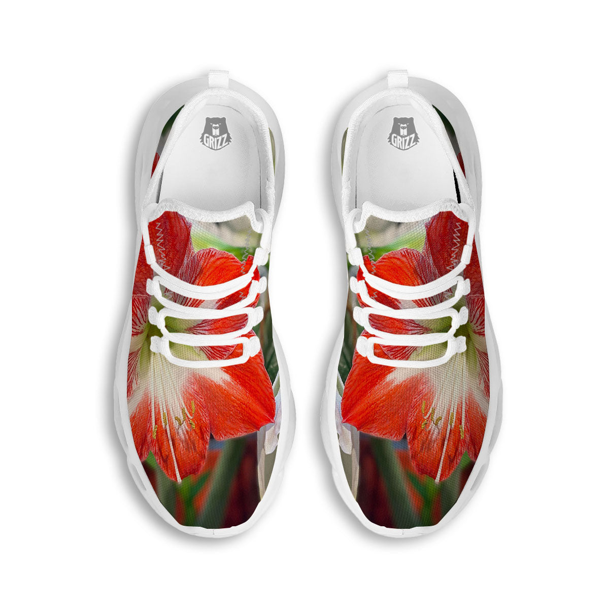 Amaryllis White And Red Print White Running Shoes-grizzshop
