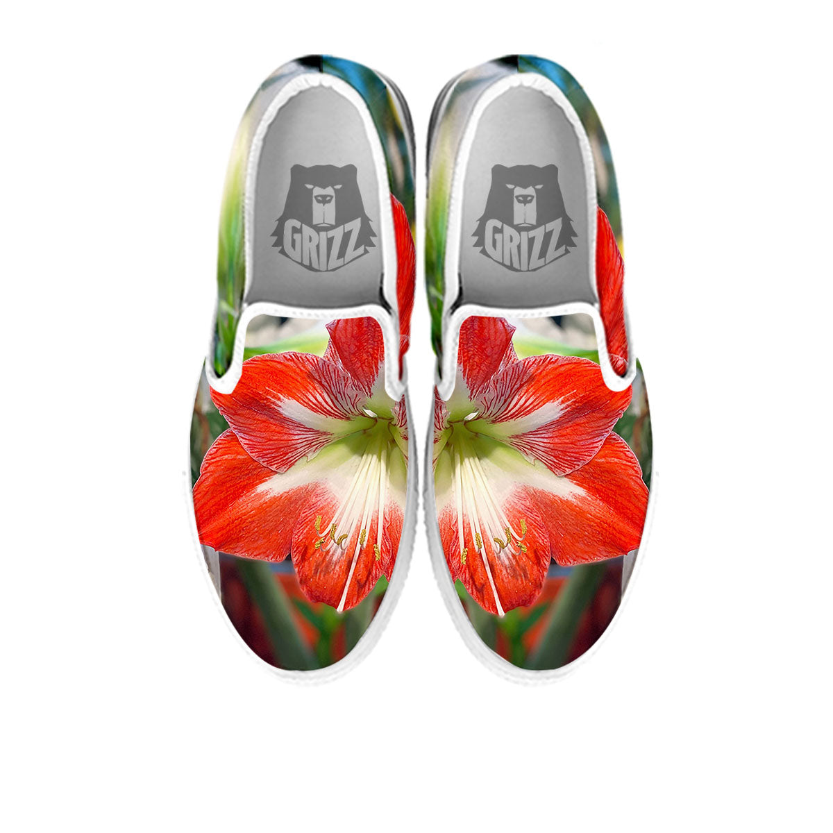 Amaryllis White And Red Print White Slip On Shoes-grizzshop