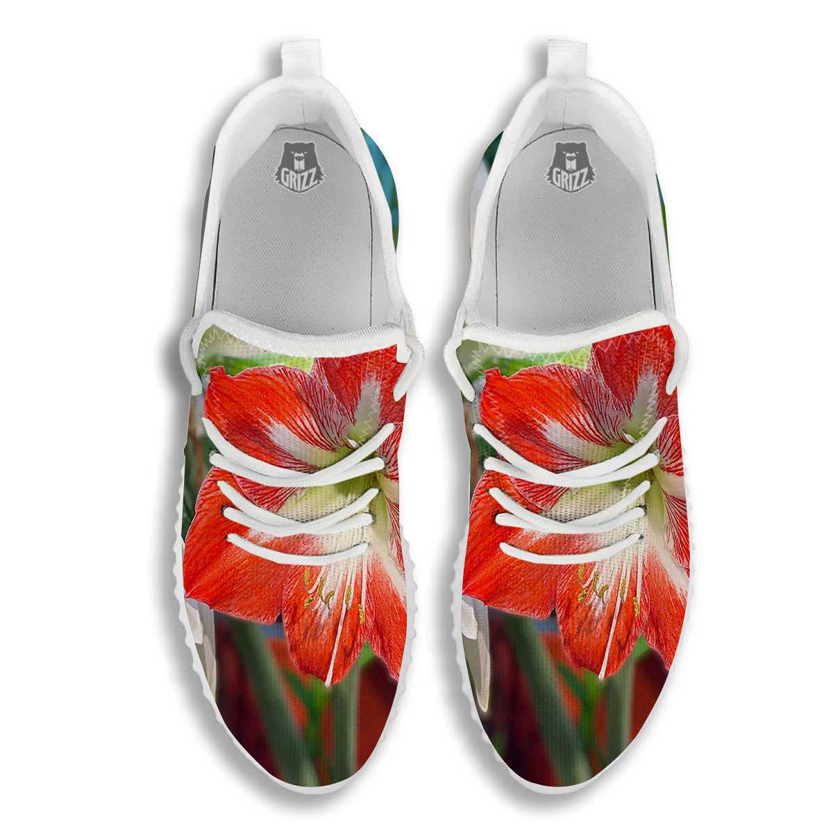 Amaryllis White And Red Print White Walking Shoes-grizzshop