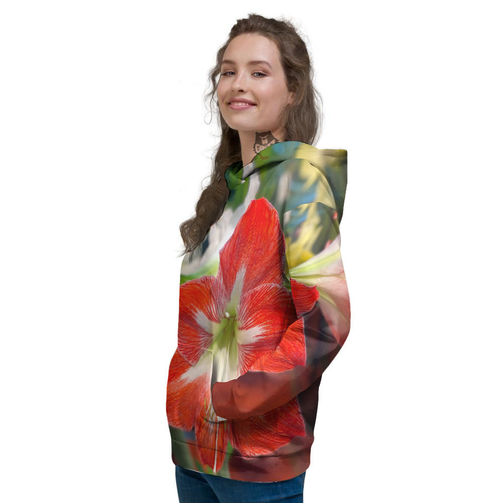 Amaryllis White And Red Print Women's Hoodie-grizzshop
