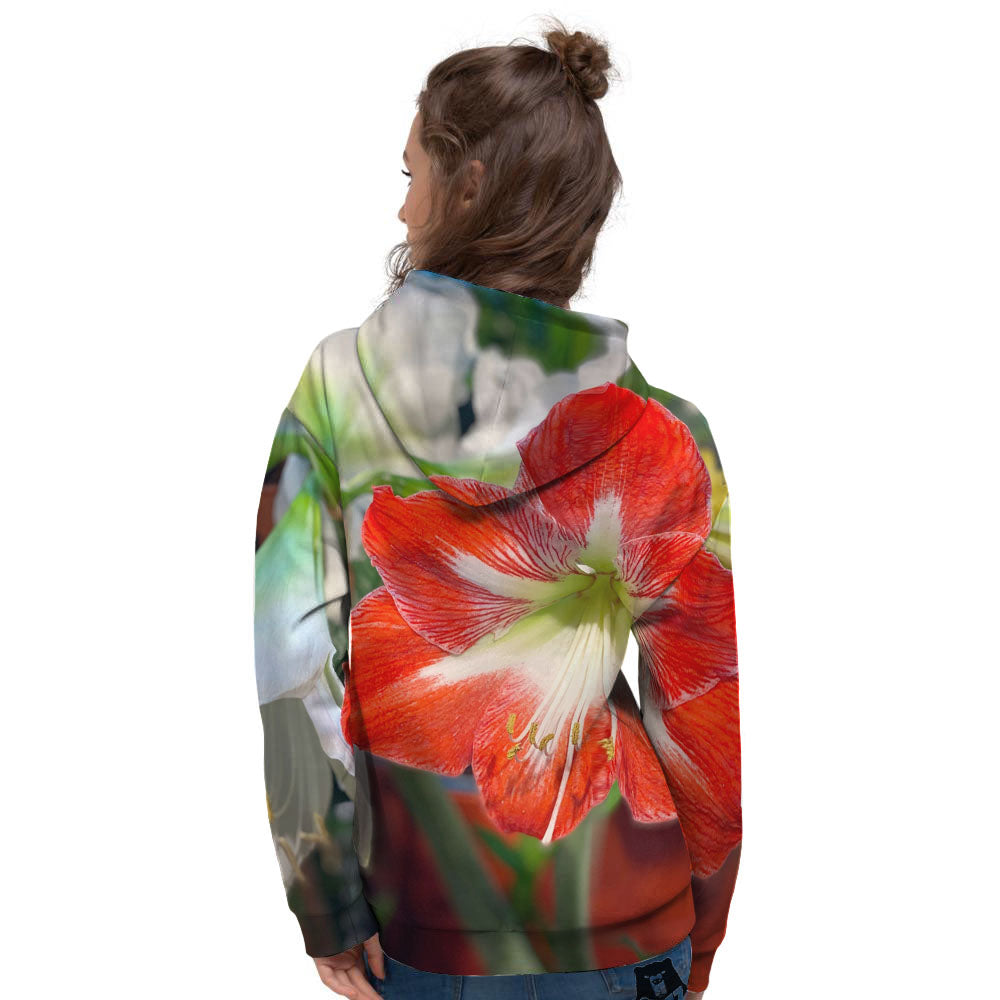 Amaryllis White And Red Print Women's Hoodie-grizzshop