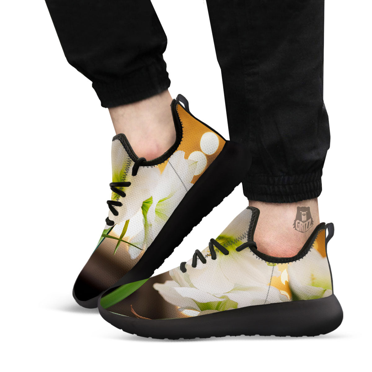 Amaryllis White Print Black Athletic Shoes-grizzshop