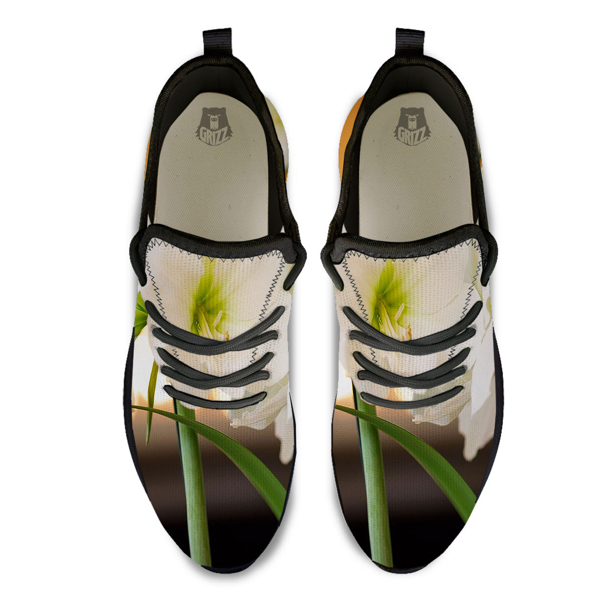 Amaryllis White Print Black Athletic Shoes-grizzshop