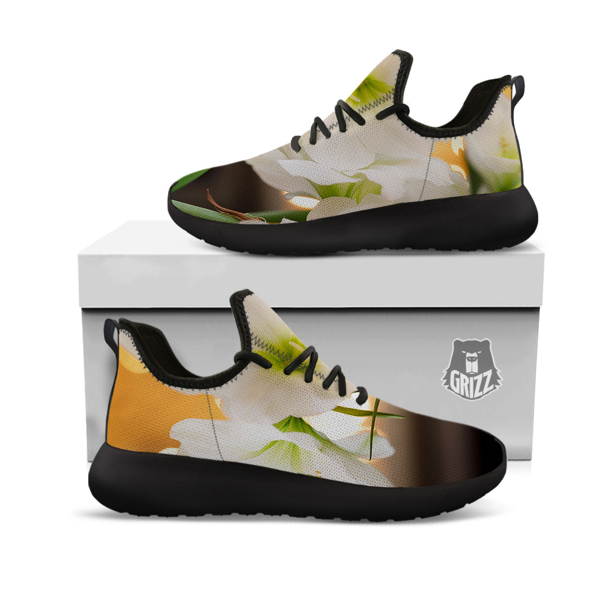 Amaryllis White Print Black Athletic Shoes-grizzshop