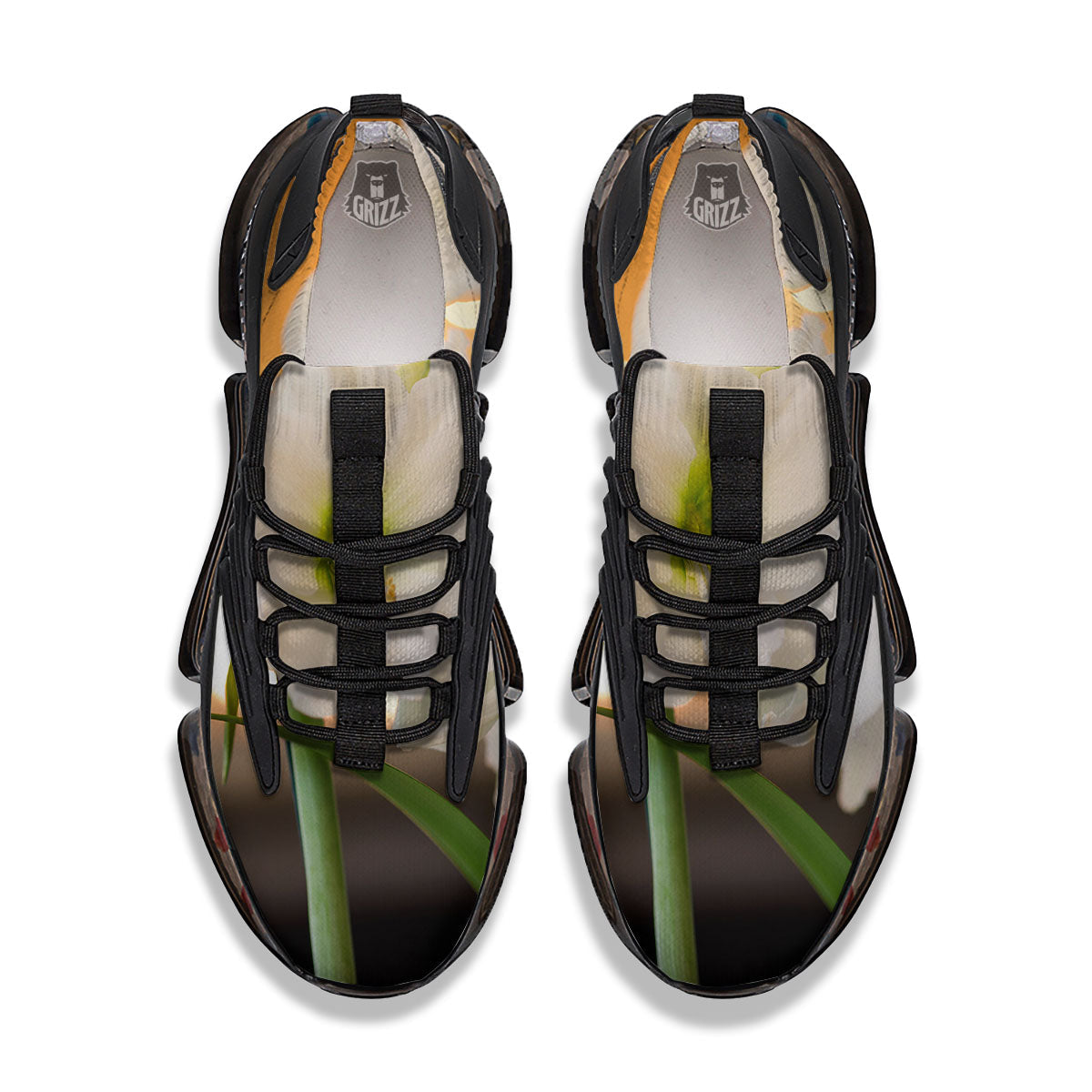 Amaryllis White Print Black Gym Shoes-grizzshop
